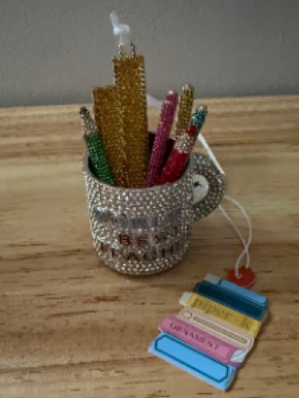 Piper K World's Best Teacher Sparkling Desk Mug Pen Holder Ornament Ty Tp